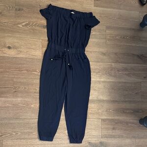 Michael Kors Midnight Blue Off-Shoulder Jumpsuit
